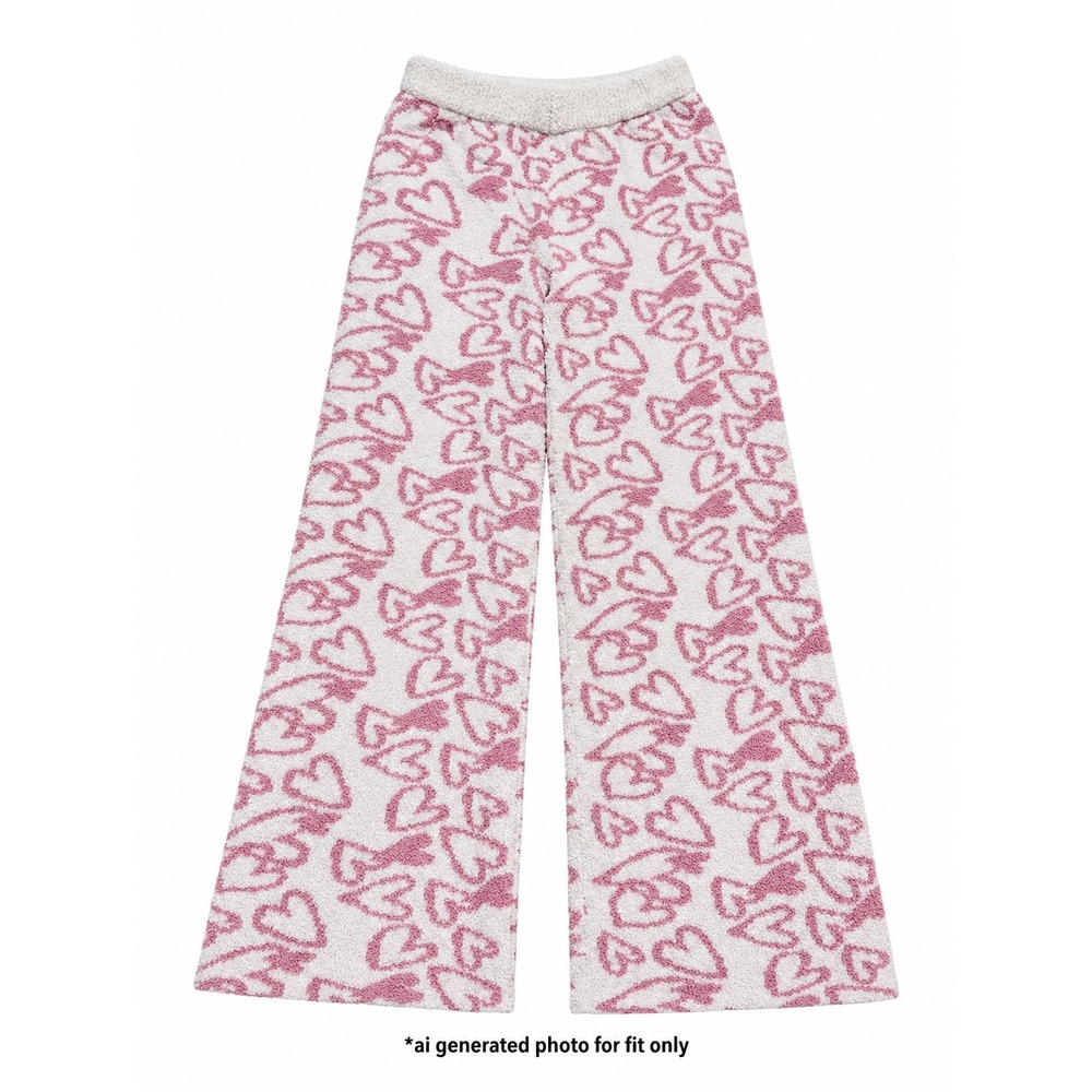Cupcakes and Cashmere Fuzzy Heart Wide Leg Lounge Pants Women L Pink White